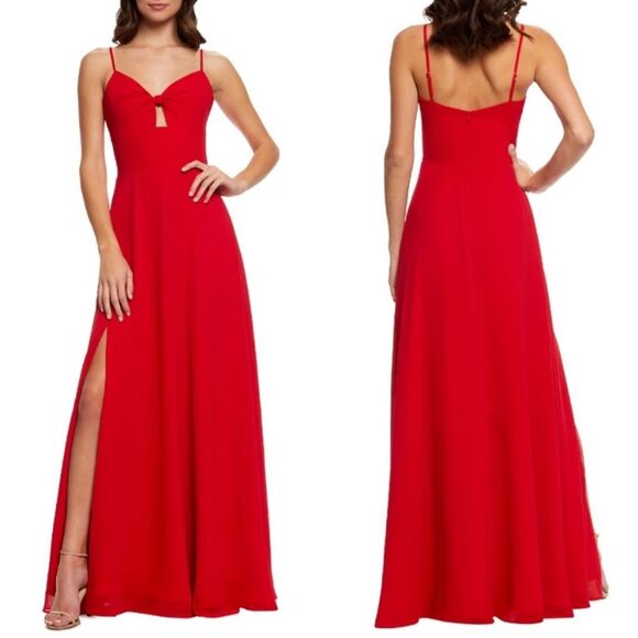 Dress the Population Cambria Twist Bodice Maxi Gown in Rouge V-Neck Sleeveless - Picture 1 of 15